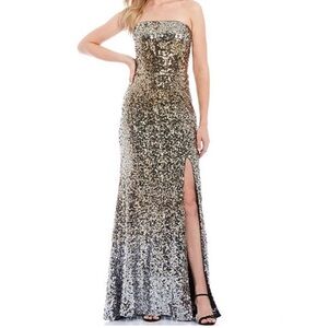 Betsey Adam Ombré Sequin Silver and Gold Formal Gown Size 10